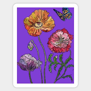 Pretty Poppies Purple Watercolour Sticker